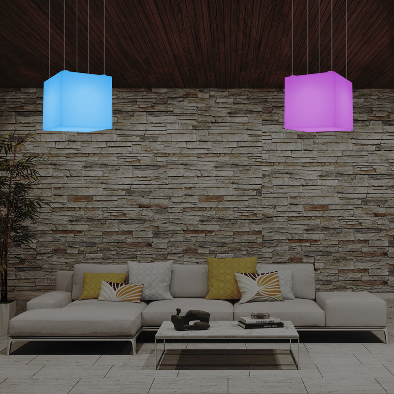Kubus LED Plafondlamp, Decoratieve Hanglamp, 500 mm, E27, RGB Sfeerverlichting met Afstandsbediening