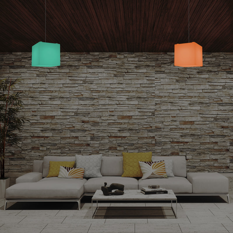 Kubus Hanglamp, Moderne Plafondlamp LED Licht, 20cm, E27, Meerkleurige Sfeerverlichting