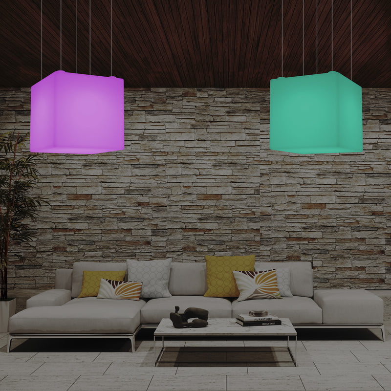Kubus Hanglamp, Geometrisch Plafondlamp LED Licht, 60cm, E27, RGB met Afstandsbediening