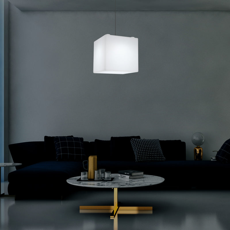Moderne Hanglamp, Plafondlamp, Hangende LED Kubus, 300 mm, E27, RGB, Verlichting
