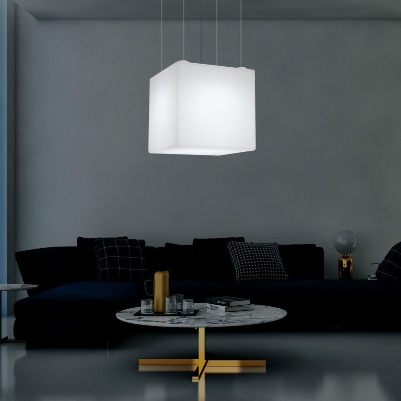 Kubus LED-lamp, Rechthoekige Hanglamp, 600 mm, E27, Wit, Lamp, Licht, Verlichting