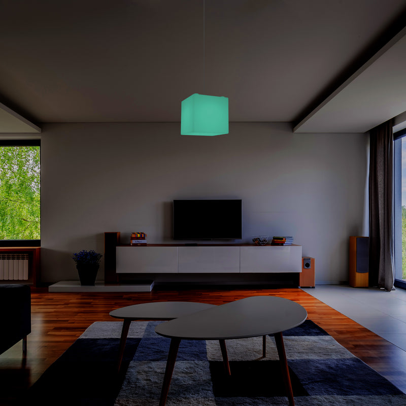 Kubus Hanglamp, Moderne Plafondlamp LED Licht, 20cm, E27, Meerkleurige Sfeerverlichting