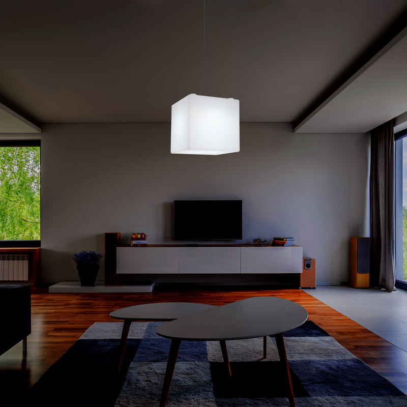 Kubus LED Hanglicht, Geometrische Hanglamp, 30 x 30cm, E27, Wit, Plafondlamp, Sfeerverlichting