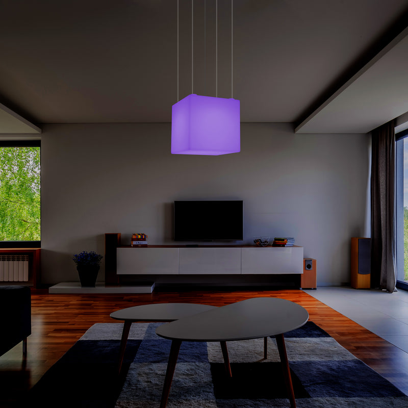 Kubus Hangend LED Licht, Moderne Hanglamp, 40cm, E27, Kleurveranderende Design Lamp