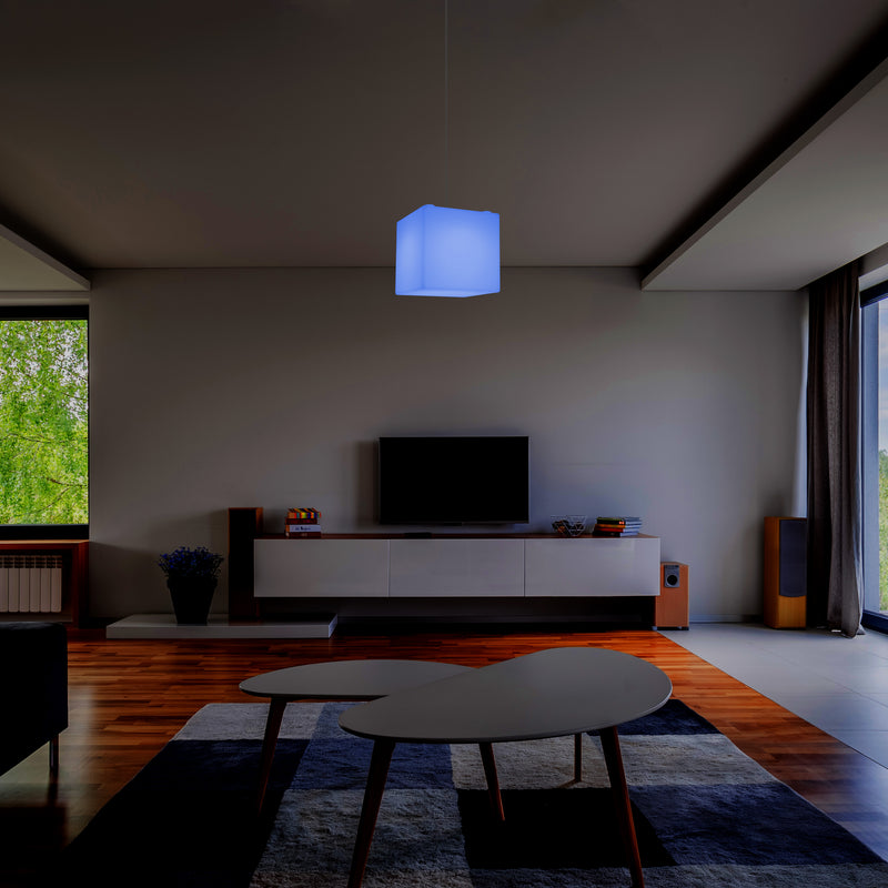 Kubus Hanglamp, Moderne Plafondlamp LED Licht, 20cm, E27, Meerkleurige Sfeerverlichting