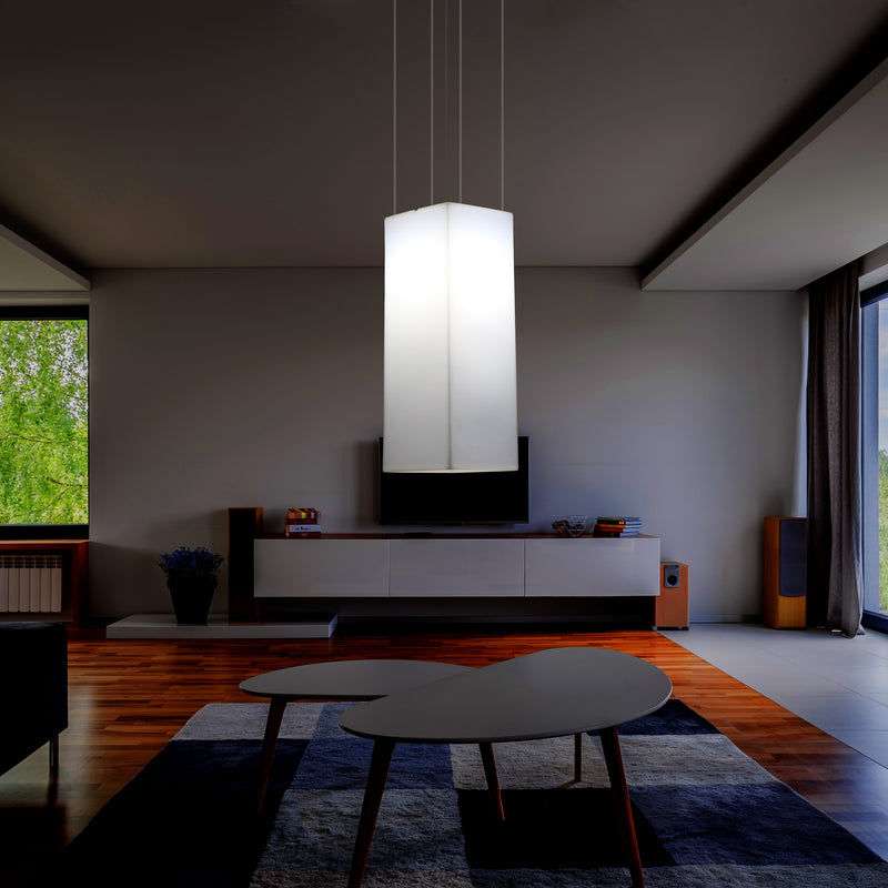 Rechthoekige LED Hanglamp, Moderne Hanglamp, 80cm, E27, Wit, Sfeerverlichting