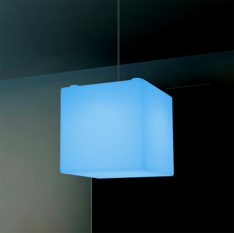 Kubus hanglamp, 15cm RGB Moderne Plafondlamp, Meerkleurige LED Verlichting met Afstandsbediening
