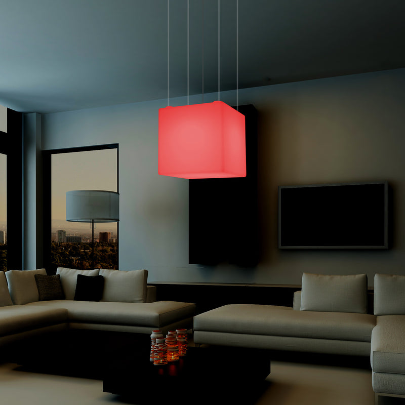 Kubus LED Plafondlamp, Decoratieve Hanglamp, 500 mm, E27, RGB Sfeerverlichting met Afstandsbediening