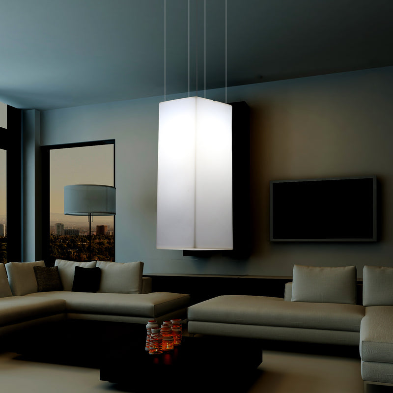 Rechthoekige LED Hanglamp, Moderne Hanglamp, 80cm, E27, Wit, Sfeerverlichting