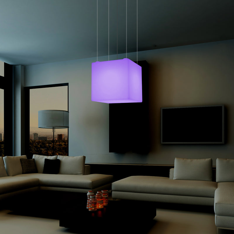 Kubus Hangend LED Licht, Moderne Hanglamp, 40cm, E27, Kleurveranderende Design Lamp