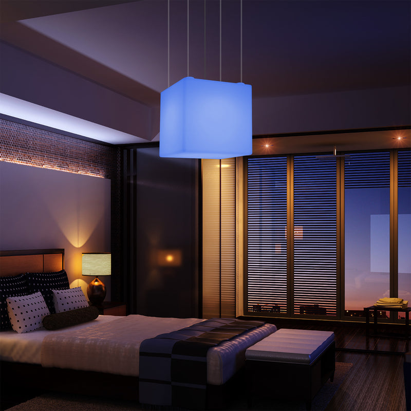 Kubus LED Plafondlamp, Decoratieve Hanglamp, 500 mm, E27, RGB Sfeerverlichting met Afstandsbediening