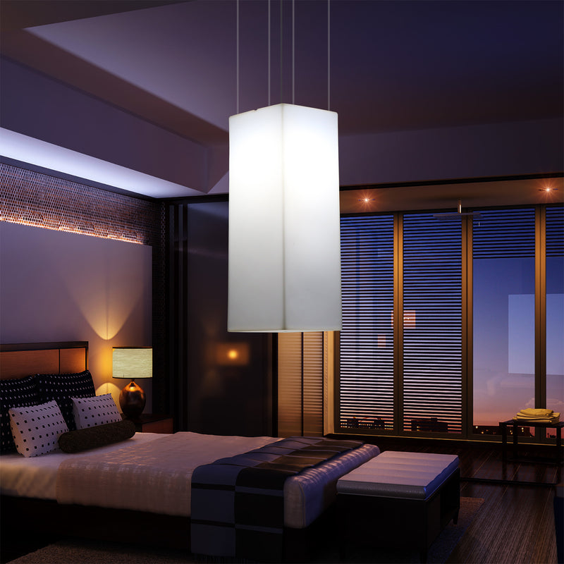 Rechthoekige LED Hanglamp, Moderne Hanglamp, 80cm, E27, Wit, Sfeerverlichting