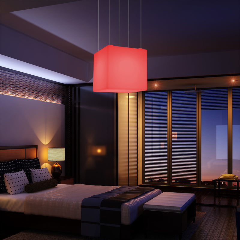 Kubus Hangend LED Licht, Moderne Hanglamp, 40cm, E27, Kleurveranderende Design Lamp