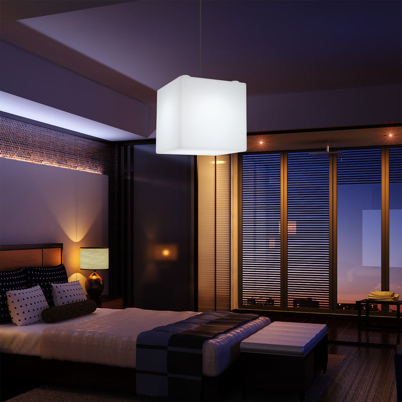 Kubus LED Hanglicht, Geometrische Hanglamp, 30 x 30cm, E27, Wit, Plafondlamp, Sfeerverlichting