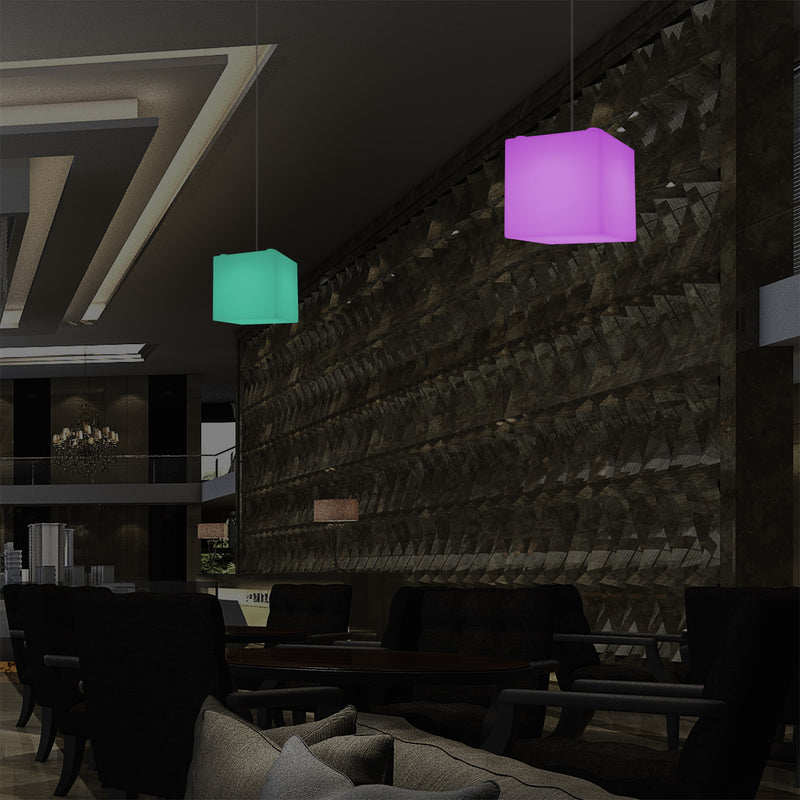 Kubus Hanglamp, Moderne Plafondlamp LED Licht, 20cm, E27, Meerkleurige Sfeerverlichting