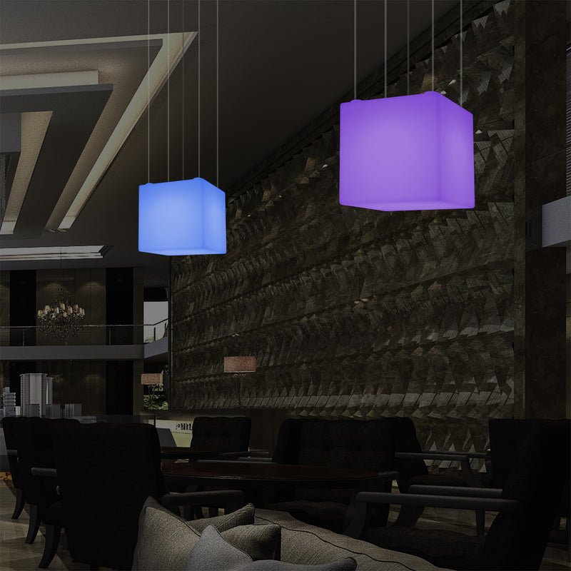 Kubus Hangend LED Licht, Moderne Hanglamp, 40cm, E27, Kleurveranderende Design Lamp
