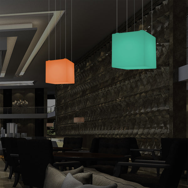 Kubus LED Plafondlamp, Decoratieve Hanglamp, 500 mm, E27, RGB Sfeerverlichting met Afstandsbediening