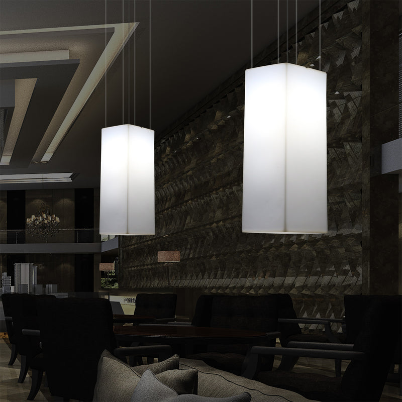 Rechthoekige LED Hanglamp, Moderne Hanglamp, 80cm, E27, Wit, Sfeerverlichting