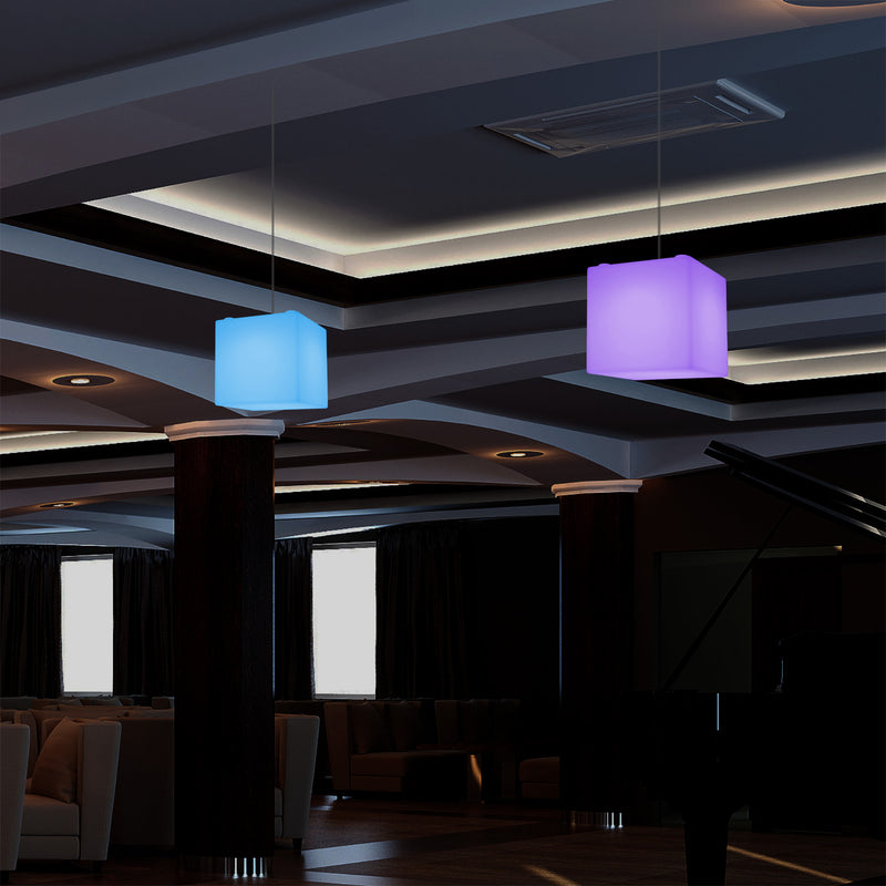 Kubus Hanglamp, Moderne Plafondlamp LED Licht, 20cm, E27, Meerkleurige Sfeerverlichting