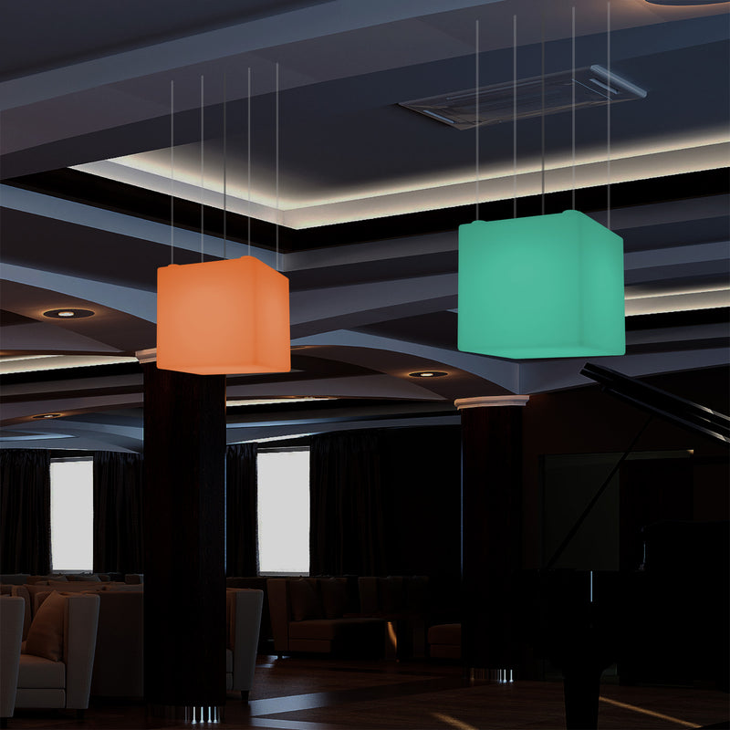Kubus LED Plafondlamp, Decoratieve Hanglamp, 500 mm, E27, RGB Sfeerverlichting met Afstandsbediening