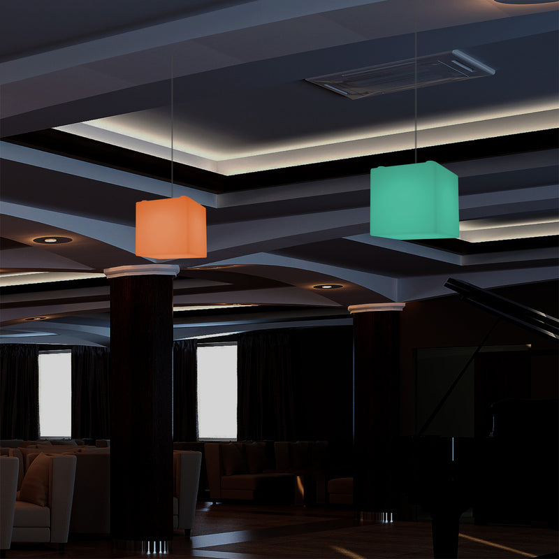 Kubus hanglamp, 15cm RGB Moderne Plafondlamp, Meerkleurige LED Verlichting met Afstandsbediening