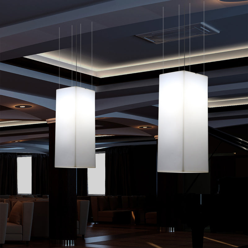 Rechthoekige LED Hanglamp, Moderne Hanglamp, 80cm, E27, Wit, Sfeerverlichting
