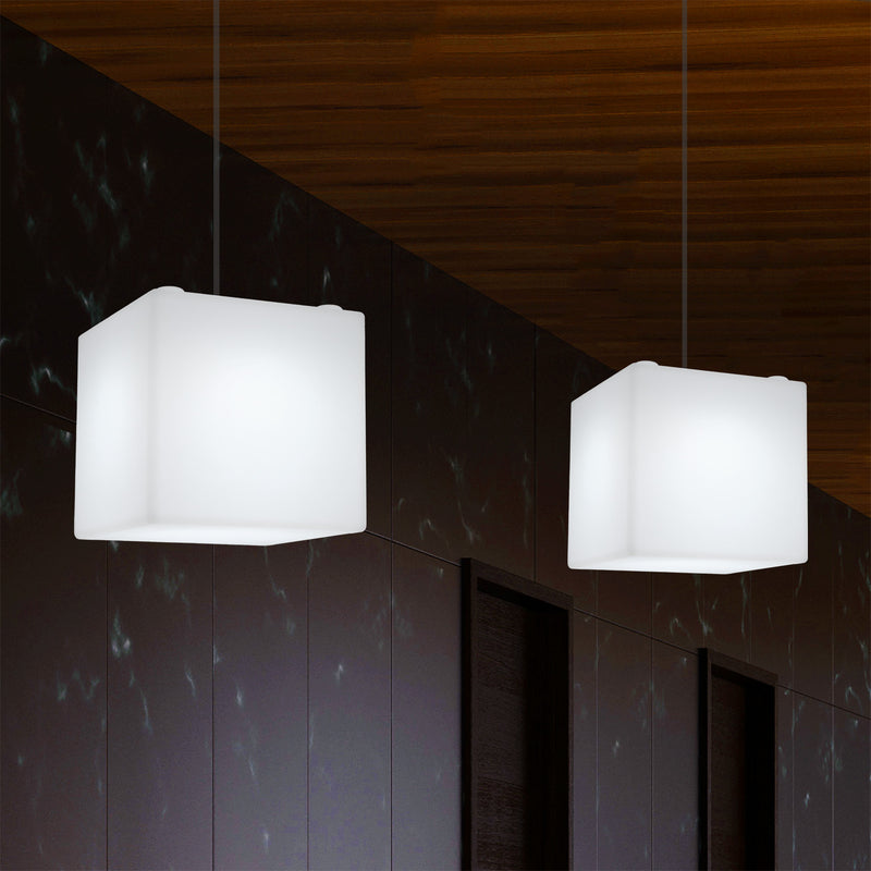 Kubus Hangend LED Licht, Moderne Hanglamp, 200 mm, E27, Wit, Plafondlamp, Sfeerlicht