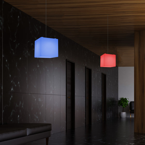 Kubus Hanglamp, Moderne Plafondlamp LED Licht, 20cm, E27, Meerkleurige Sfeerverlichting