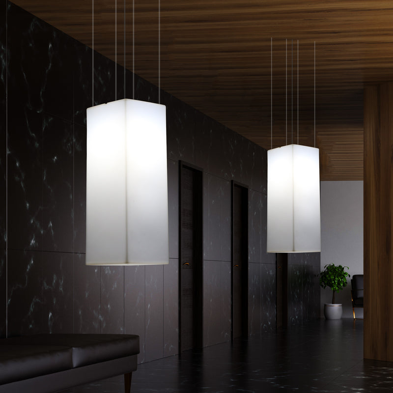 Rechthoekige LED Hanglamp, Moderne Hanglamp, 80cm, E27, Wit, Sfeerverlichting