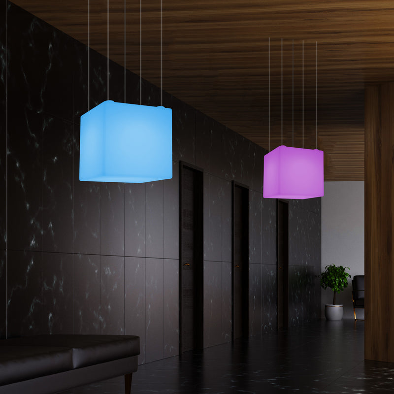 Kubus Hangend LED Licht, Moderne Hanglamp, 40cm, E27, Kleurveranderende Design Lamp