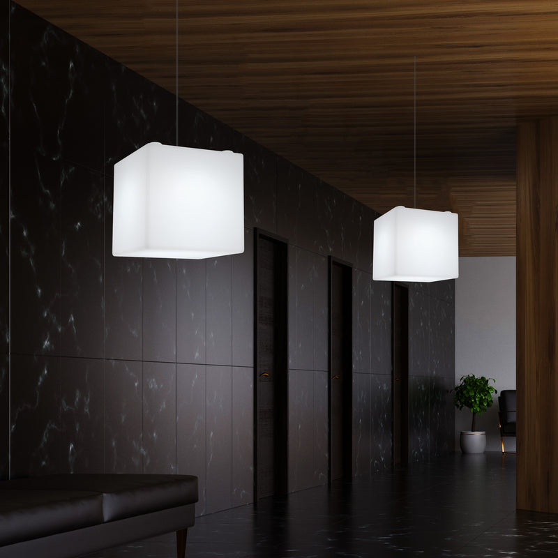 Kubus LED Hanglicht, Geometrische Hanglamp, 30 x 30cm, E27, Wit, Plafondlamp, Sfeerverlichting