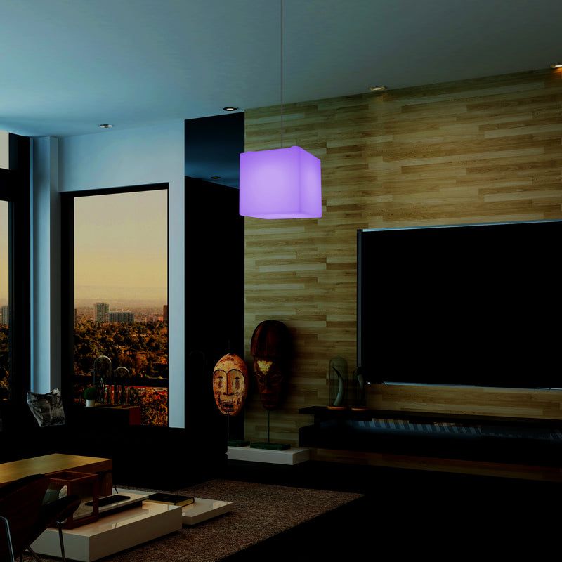 Kubus Hanglamp, Moderne Plafondlamp LED Licht, 20cm, E27, Meerkleurige Sfeerverlichting