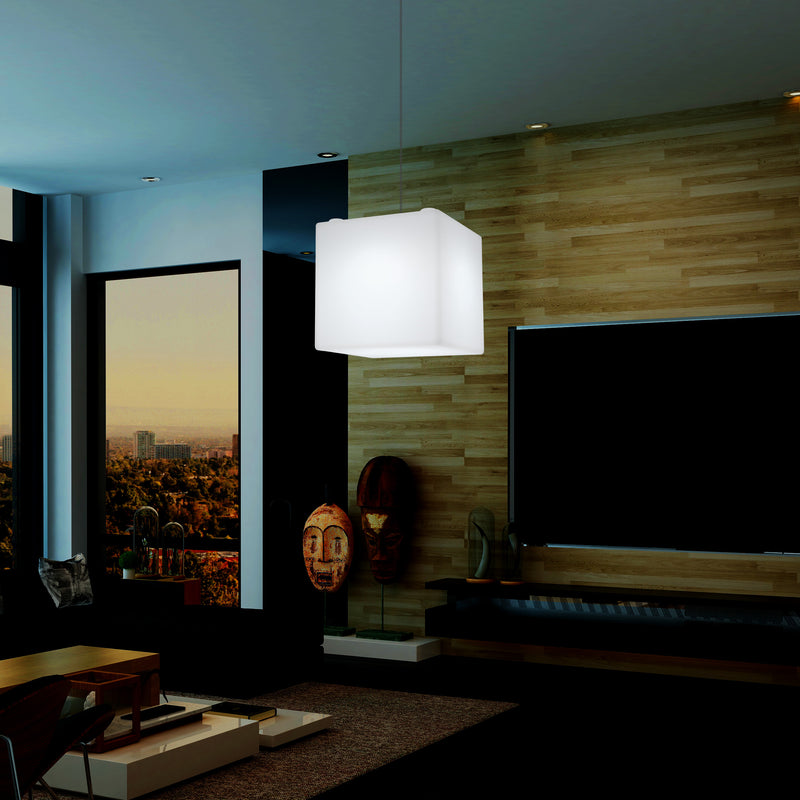 Kubus LED Hanglicht, Geometrische Hanglamp, 30 x 30cm, E27, Wit, Plafondlamp, Sfeerverlichting