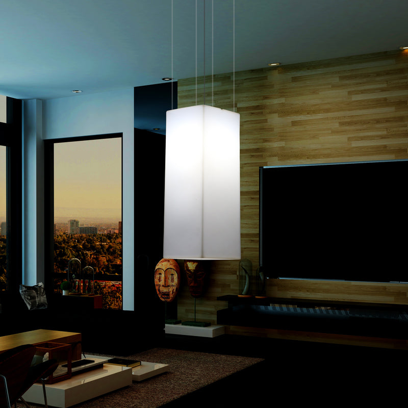 Rechthoekige LED Hanglamp, Moderne Hanglamp, 80cm, E27, Wit, Sfeerverlichting