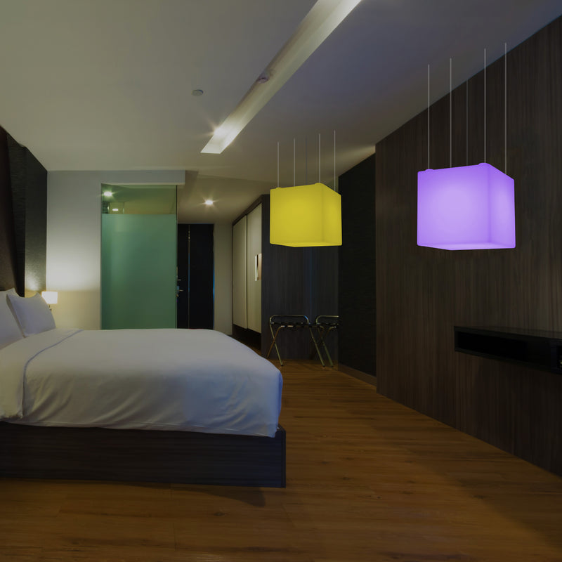 Kubus Hangend LED Licht, Moderne Hanglamp, 40cm, E27, Kleurveranderende Design Lamp