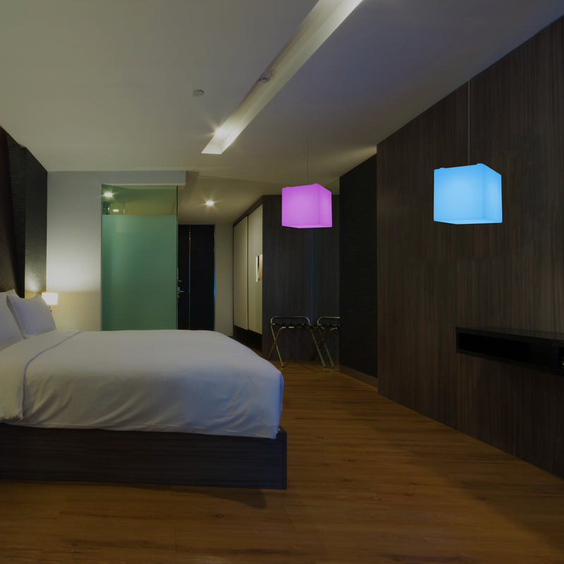 Kubus Hanglamp, Multi-Color Moderne RGB Plafondlamp, 200 mm, LED SMD Sfeerverlichting