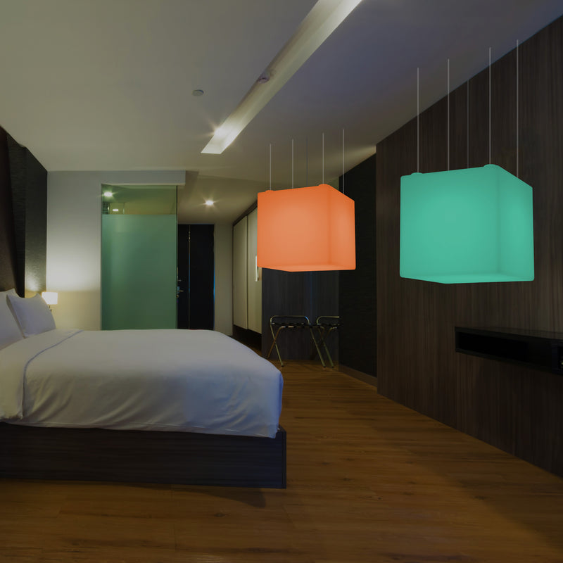 Kubus Hanglamp, Geometrisch Plafondlamp LED Licht, 60cm, E27, RGB met Afstandsbediening