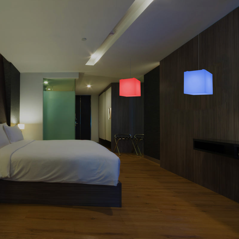 Kubus hanglamp, 15cm RGB Moderne Plafondlamp, Meerkleurige LED Verlichting met Afstandsbediening