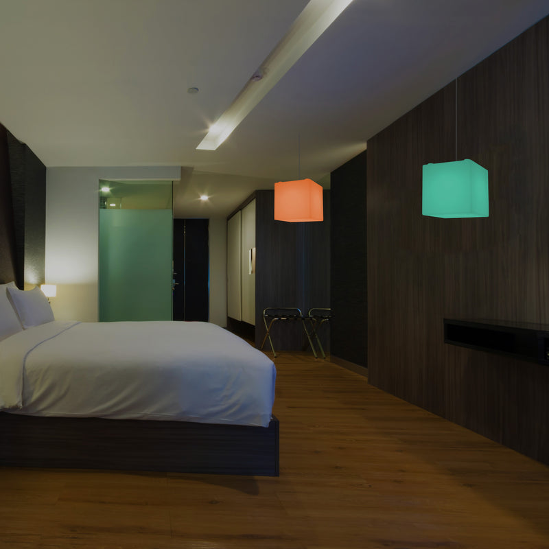 Kubus Hanglamp, Multi-Color Moderne RGB Plafondlamp, 200 mm, LED SMD Sfeerverlichting