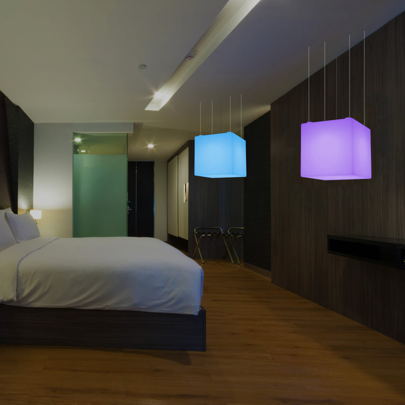 Kubus LED Plafondlamp, Meerkleurige Moderne RGB Hanglamp, 400 mm, Sfeerlicht, Verlichting