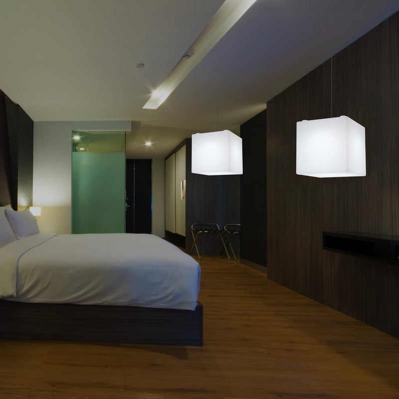 Kubus LED Hanglicht, Geometrische Hanglamp, 30 x 30cm, E27, Wit, Plafondlamp, Sfeerverlichting