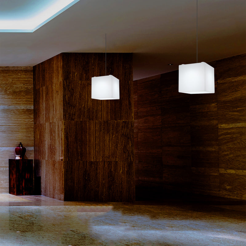 Kubus Hanglamp, Moderne Plafondlamp LED Licht, 20cm, E27, Meerkleurige Sfeerverlichting