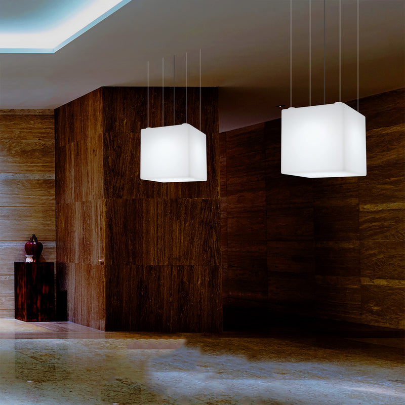 Geometrische Plafondlamp, Kubus LED Hanglamp, 50 x 50cm, E27, Wit, Sfeerverlichting