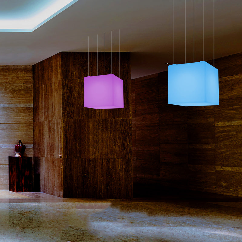 Kubus LED Plafondlamp, Decoratieve Hanglamp, 500 mm, E27, RGB Sfeerverlichting met Afstandsbediening
