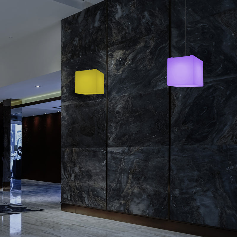 Kubus hanglamp, 15cm RGB Moderne Plafondlamp, Meerkleurige LED Verlichting met Afstandsbediening
