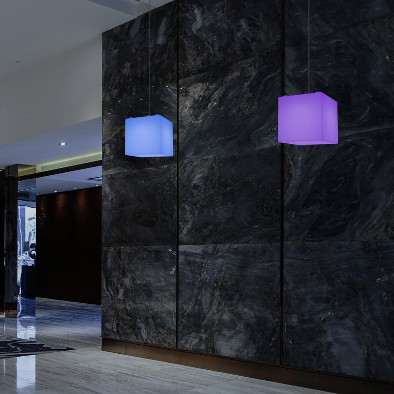 Kubus Hanglamp, Moderne Plafondlamp LED Licht, 20cm, E27, Meerkleurige Sfeerverlichting