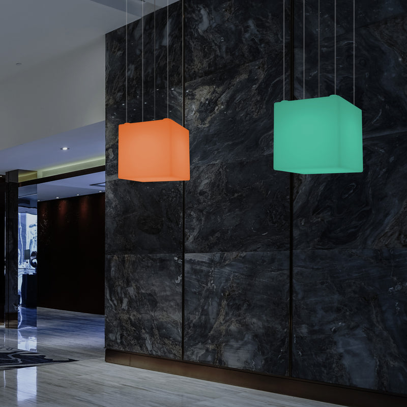Kubus LED Plafondlamp, Meerkleurige Moderne RGB Hanglamp, 400 mm, Sfeerlicht, Verlichting