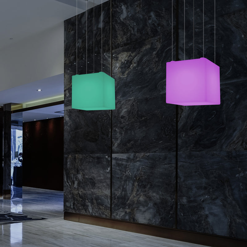 Kubus Hangend LED Licht, Moderne Hanglamp, 40cm, E27, Kleurveranderende Design Lamp