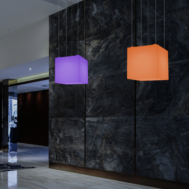 Kubus LED Plafondlamp, Decoratieve Hanglamp, 500 mm, E27, RGB Sfeerverlichting met Afstandsbediening