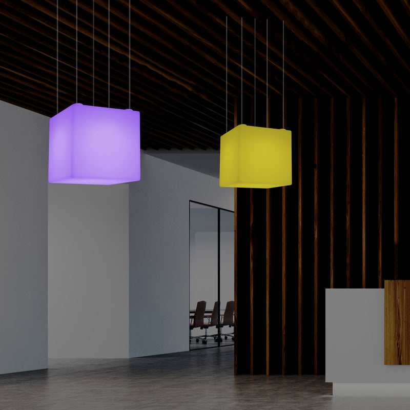 Kubus Hangend LED Licht, Moderne Hanglamp, 40cm, E27, Kleurveranderende Design Lamp